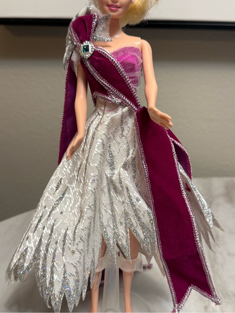 Barbie Mattel Holiday Silver & Purple Gown w/ Sash Sash